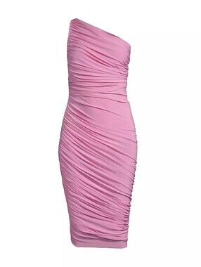 Norma Kamali Diana Ruched One-Shoulder Midi-Dress in Candy Pink XS NWT